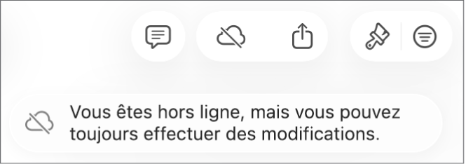 Une alerte à l’écran indique « Vous êtes hors ligne, mais vous pouvez toujours effectuer des modifications ».