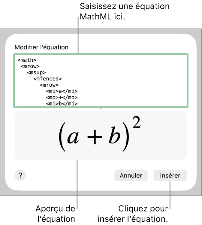 Équation de la pente d’une droite dans le champ Modifier l’équation et aperçu de la formule en dessous.