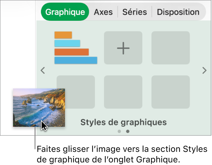 Opération consistant à faire glisser une image vers la section Styles de graphiques de la barre latérale en vue de créer un nouveau style.