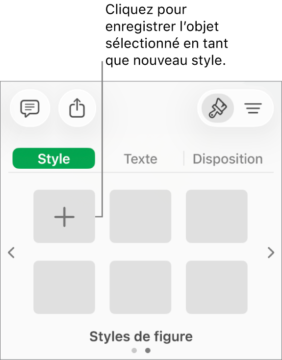 L’onglet Style de la barre latérale Format avec quatre styles d’image, un bouton Créer un style et un style de paramètre fictif vide.