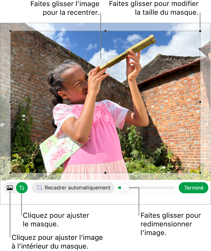 Les commandes de masque sur une photo.