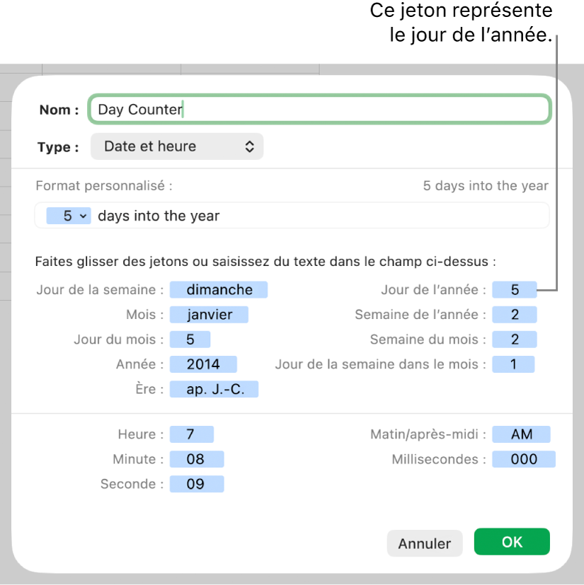 Format de cellule Date et heure personnalisé.