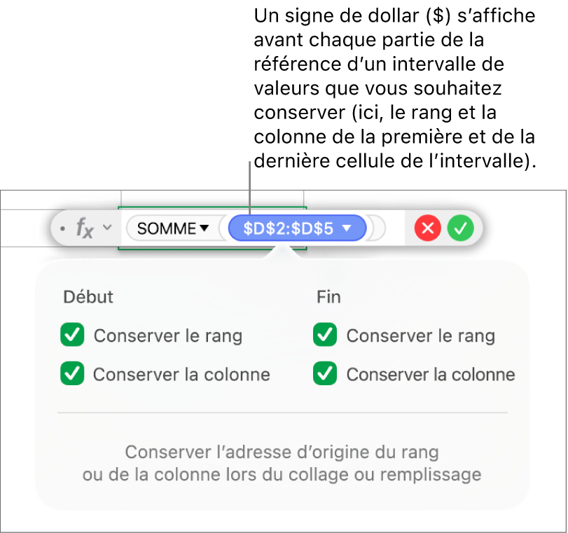 Formule avec les références au rang et à la colonne conservées.
