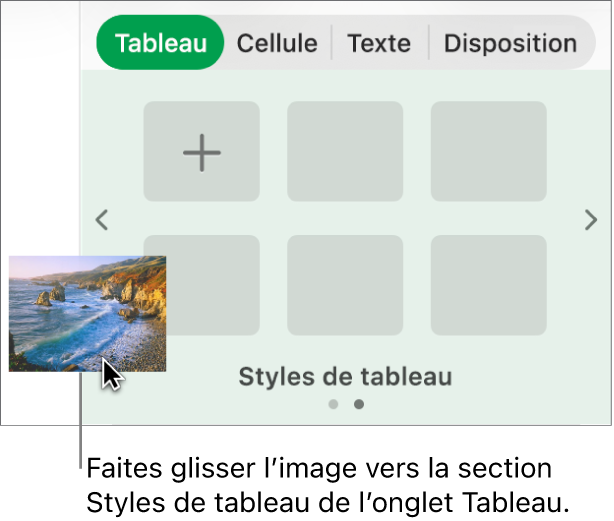 Glissage d’une image vers les styles de tableau pour créer un nouveau style.