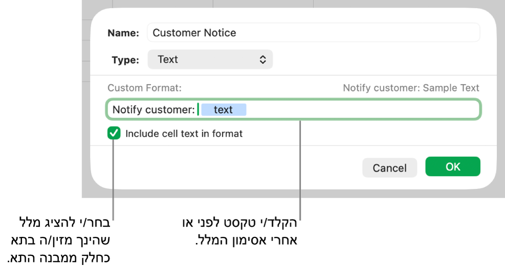 מבנה תא מלל מותאם אישית.