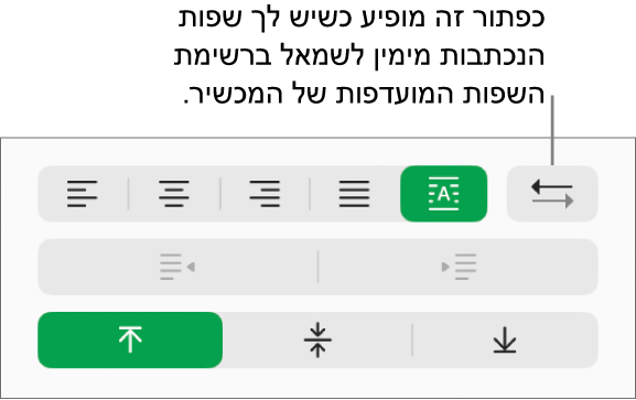 הכפתור ״כיוון פיסקה״ במקטע ״יישור״ של סרגל הצד ״עיצוב״.