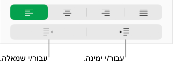 אפשרויות יישור פיסקה.