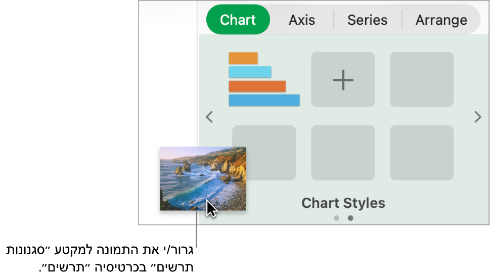 גרירת תמונה אל אזור סגנונות התרשים בסרגל הצד כדי ליצור סגנון חדש.