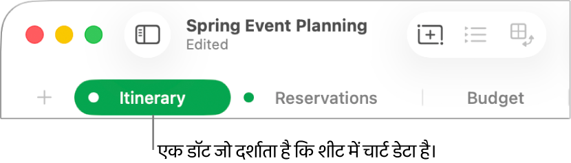 बिंदु वाला कोई शीट टैब यह दर्शाता है कि इस शीट के एक टेबल का संदर्भ चार्ट में दिया गया है जिसका डेटा आप वर्तमान में संपादित कर रहे हैं।