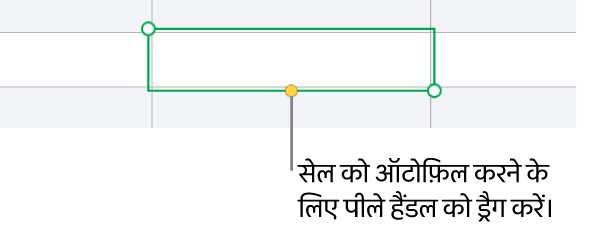 पीले हैंडल वाले चयनित सेल का उपयोग आप सेल को ऑटोमैटिकलीभरण के लिए ड्रैग कर सकते हैं।