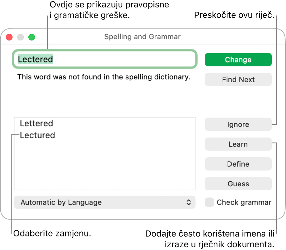 Prozor Pravopis i gramatika.