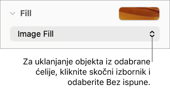 Kontrola za uklanjanje objekta iz odabrane ćelije.