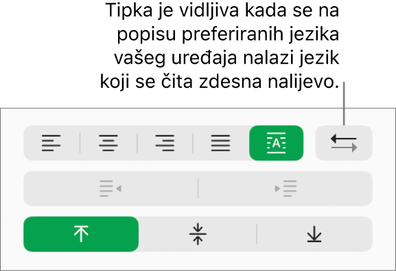 Tipka Smjer paragrafa u odjeljku Poravnanje u rubnom stupcu Format.