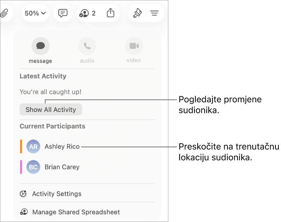 Izbornik suradnje s dva trenutačna sudionika na popisu.