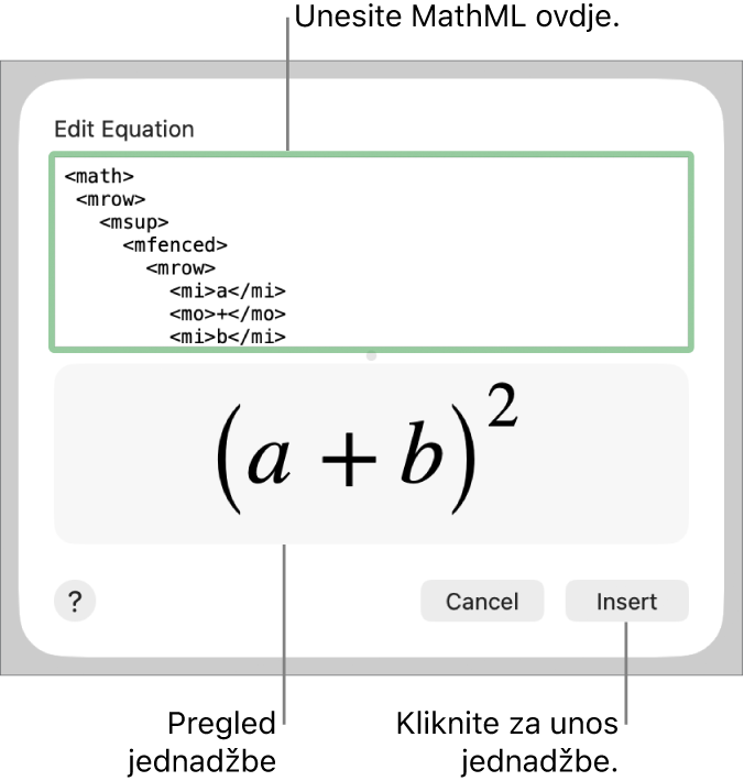 Jednadžba za nagib linije u polju Uredi jednadžbu, i pregled jednadžbe u nastavku.