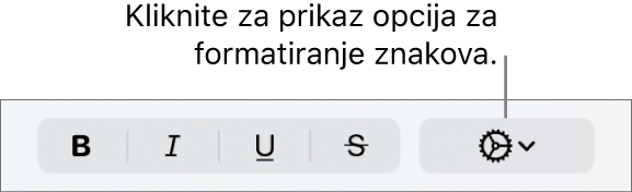 Tipka Napredne opcije pokraj tipki Podebljano, Kurziv, Podcrtavanje i Precrtavanje.