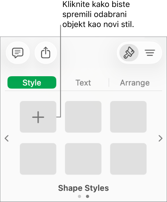 Kartica Stil u rubnom stupcu Formatiraj s četiri stila slike, tipkom Izradi stil i praznim držačem mjesta stila.