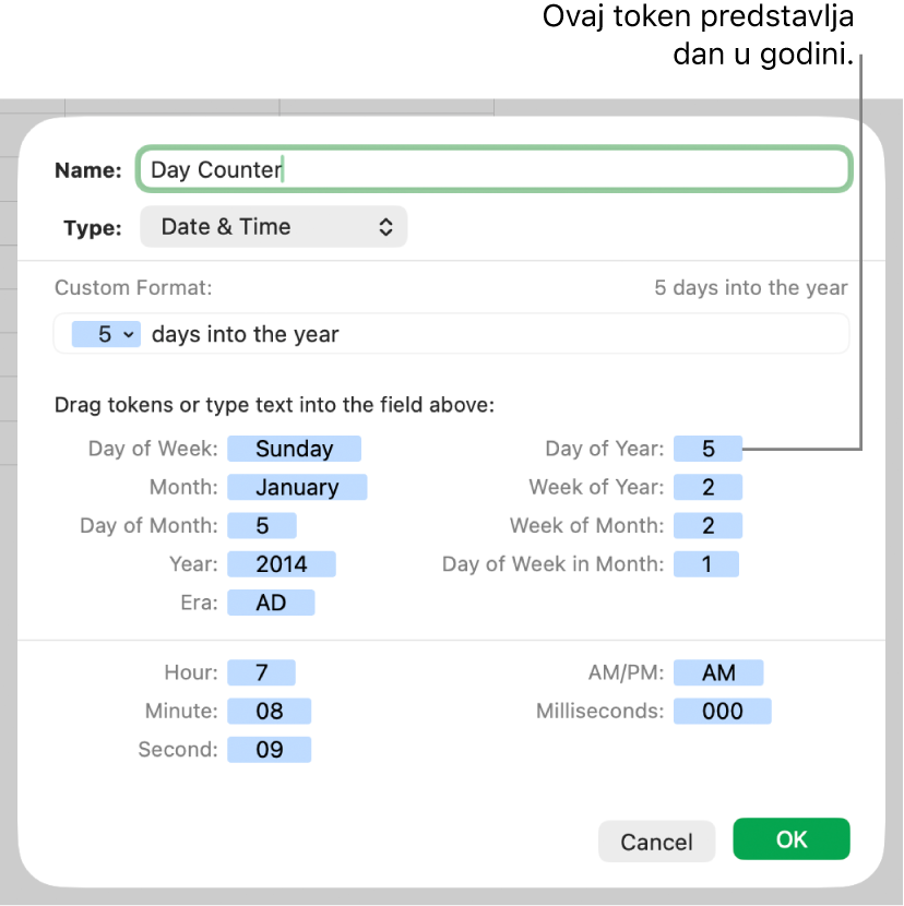 Vlastiti format ćelije s datumom i vremenom.