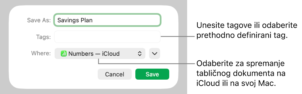 Dijaloški okvir Spremi kao.