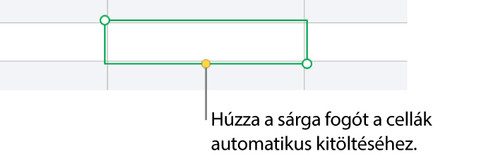 Egy kijelölt cella sárga szegéllyel, amelyet igény szerint elhúzhat a cellák automatikus kitöltéséhez.