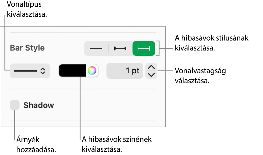 A táblázatszöveg stílusának beállítására szolgáló hibasávok.