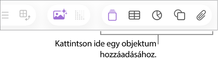 A Numbers eszközsora a Beszúrás, Táblázat, a Diagram, a Szöveg, az Alakzat és a Média gombokkal.