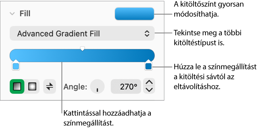 Az objektumok színnel való kitöltésére szolgáló vezérlők.