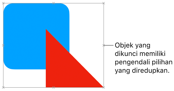 Objek yang terkunci dengan pengendali pilihan yang diredupkan.