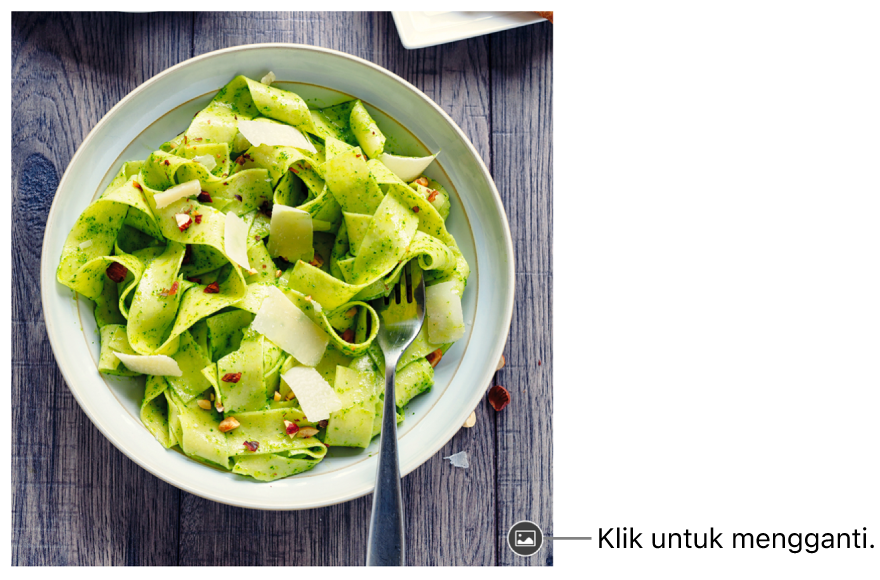 Sebuah gambar dengan tombol Ganti Gambar.