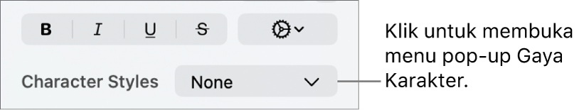 Menu pop-up Gaya Karakter.