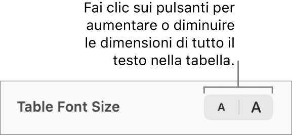 Controllo delle dimensioni del font per il testo nella tabella.