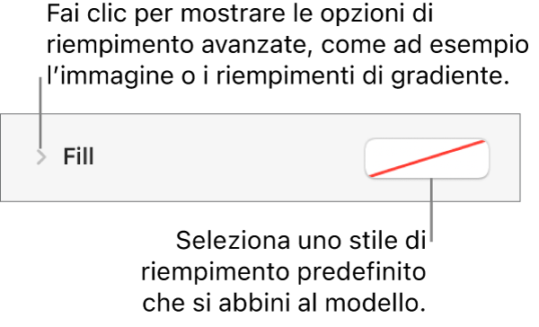 Controlli per la scelta di un colore di riempimento.