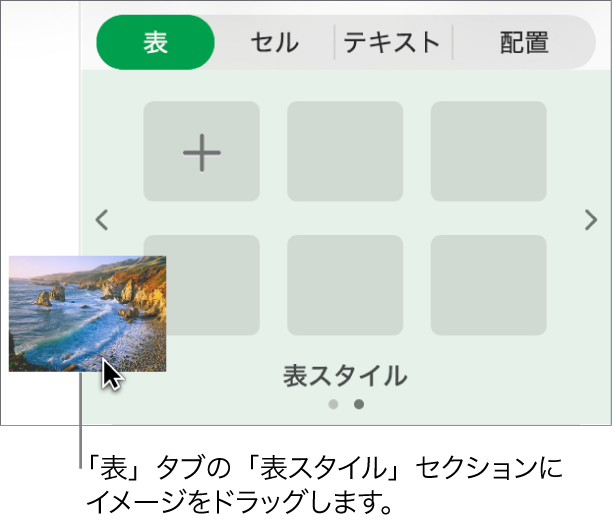 画像を表スタイルにドラッグして新しいスタイルを作成している状態。