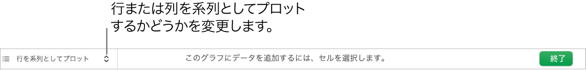 行または列のどちらを系列としてプロットするかを選択するためのポップアップメニュー。