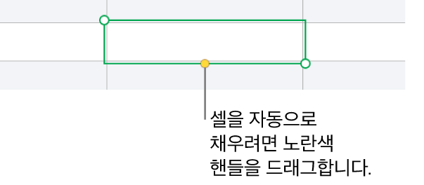 드래그하면 셀 자동 채우기를 할 수 있는 노란색 핸들이 있는 선택된 셀.