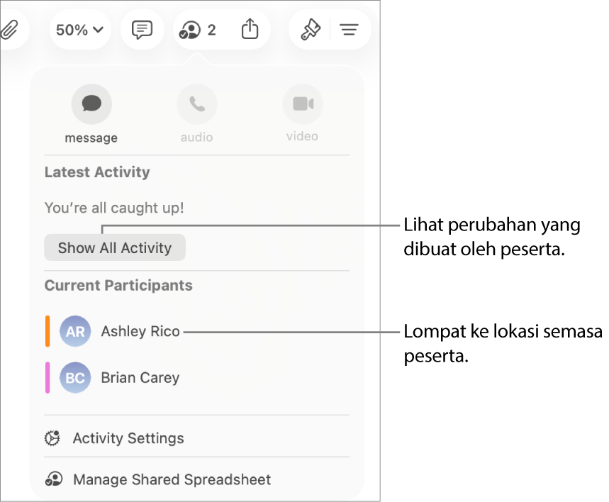Menu kerjasama dengan dua peserta semasa disenaraikan.