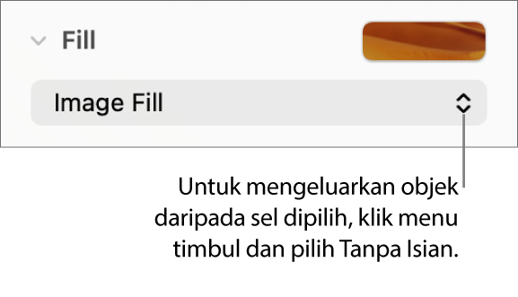 Kawalan untuk mengeluarkan objek daripada sel yang dipilih.