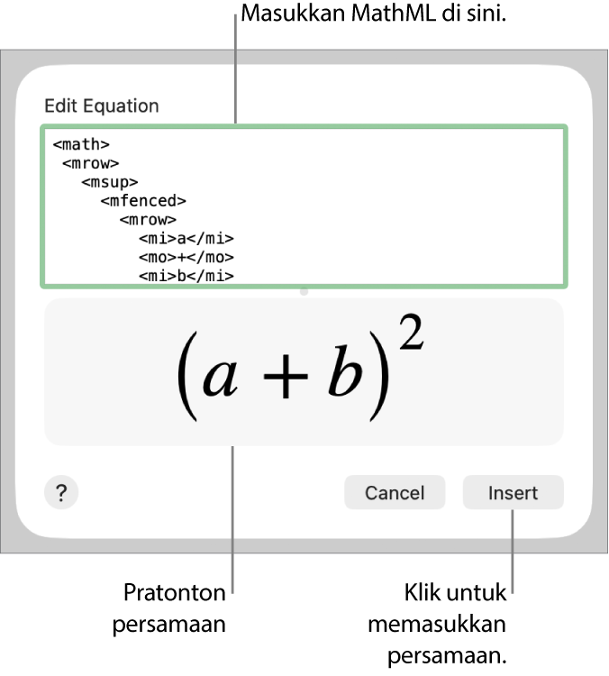 Persamaan untuk cerun garis dalam medan Edit Persamaan dan pratonton formula di bawah.