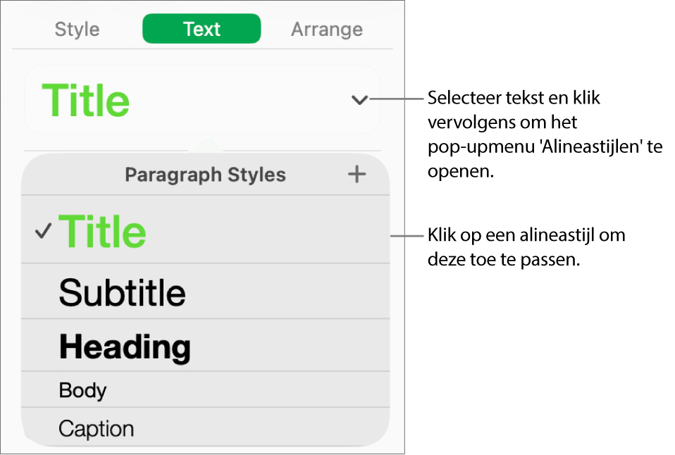 Het menu 'Alineastijlen'.