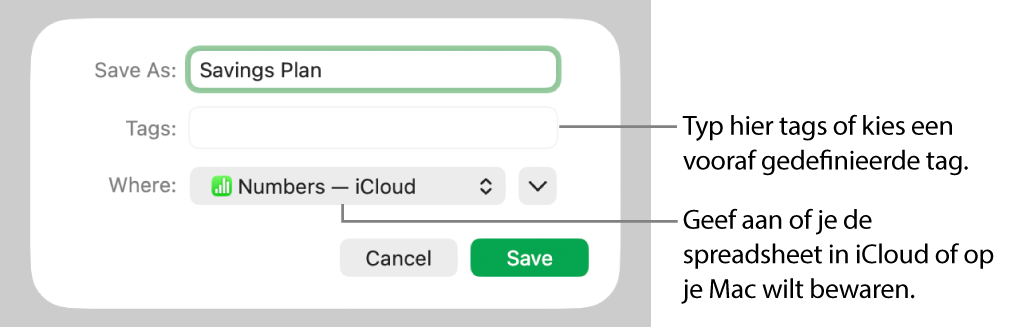 Dialoogvenster 'Bewaar als'.