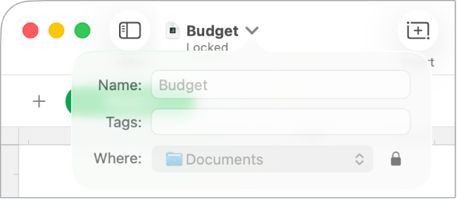 Pop‑upmenu voor het vergrendelen of ontgrendelen van een spreadsheet.