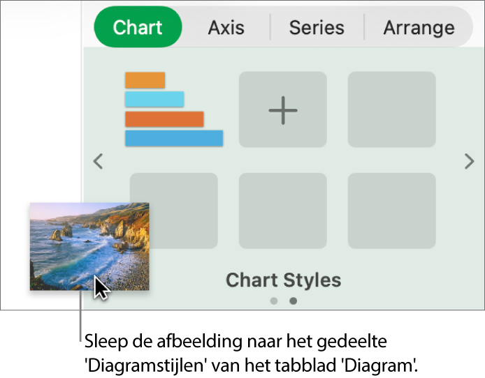 Een afbeelding in het gedeelte met diagramstijlen in de navigatiekolom slepen om een nieuwe stijl aan te maken.
