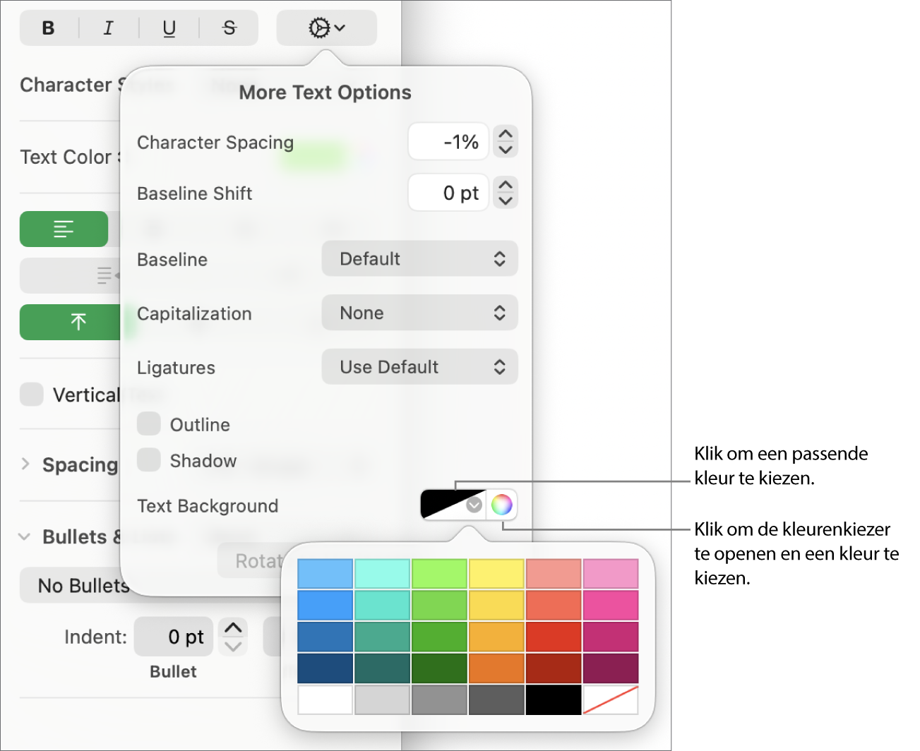 Regelaars voor het kiezen van een tekenvulkleur.