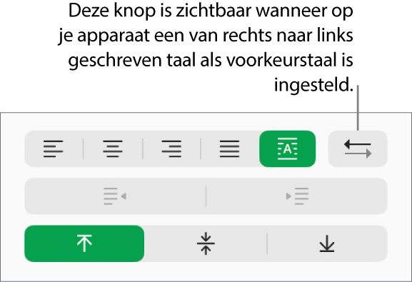 De knop voor de alinearichting in het gedeelte 'Uitlijning' van de navigatiekolom 'Opmaak'.
