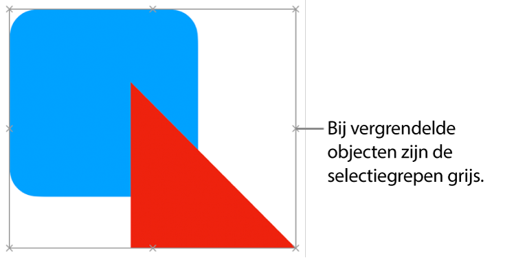 Vergrendelde objecten met gedimde selectiegrepen.