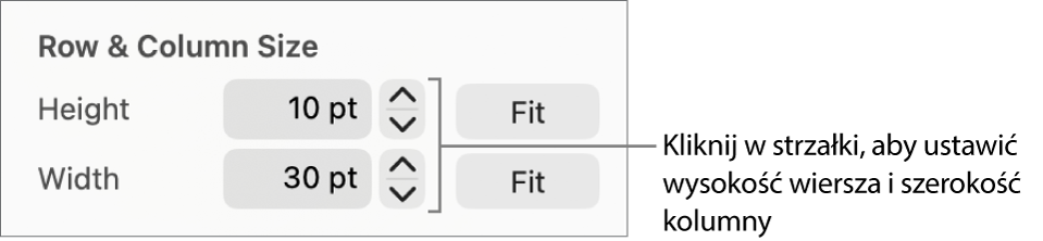 Narzędzia służące do dokładnego ustawiania wysokości wiersza lub szerokości kolumny.