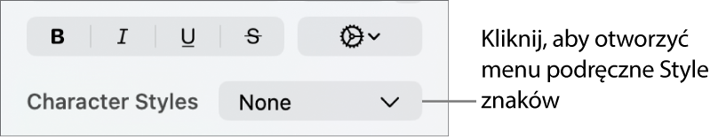 Menu podręczne Style znaków.