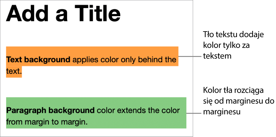 Dwa akapity: jeden z kolorowym tłem za samym tekstem, a drugi z kolorowym blokiem rozciągającym się od marginesu do marginesu.