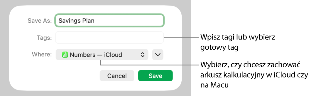 Okno dialogowe Zachowaj jako.