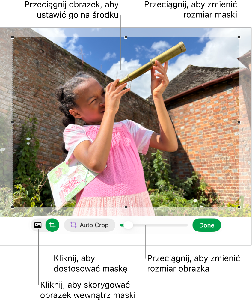 Narzędzia maski nad zdjęciem.